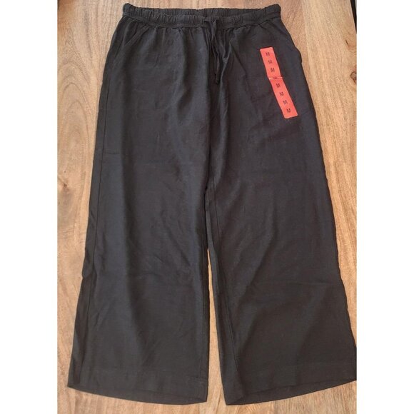Splendid Pants Womens Medium Black Linen Cropped Wide Leg Drawstring 1767950 - Picture 1 of 11